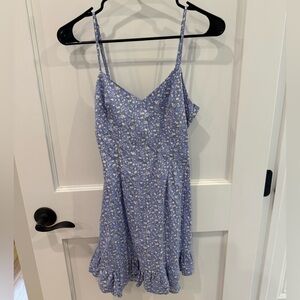 Floral Ditsy Spaghetti Strap Tie Back Bow Dress XS Blue